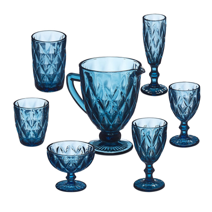 Relaxdays Gläser Set, 7-teilig, Krug, Eisbecher, Sektglas, je 2 Trinkgläser &amp; Weingläser, Gläser spü