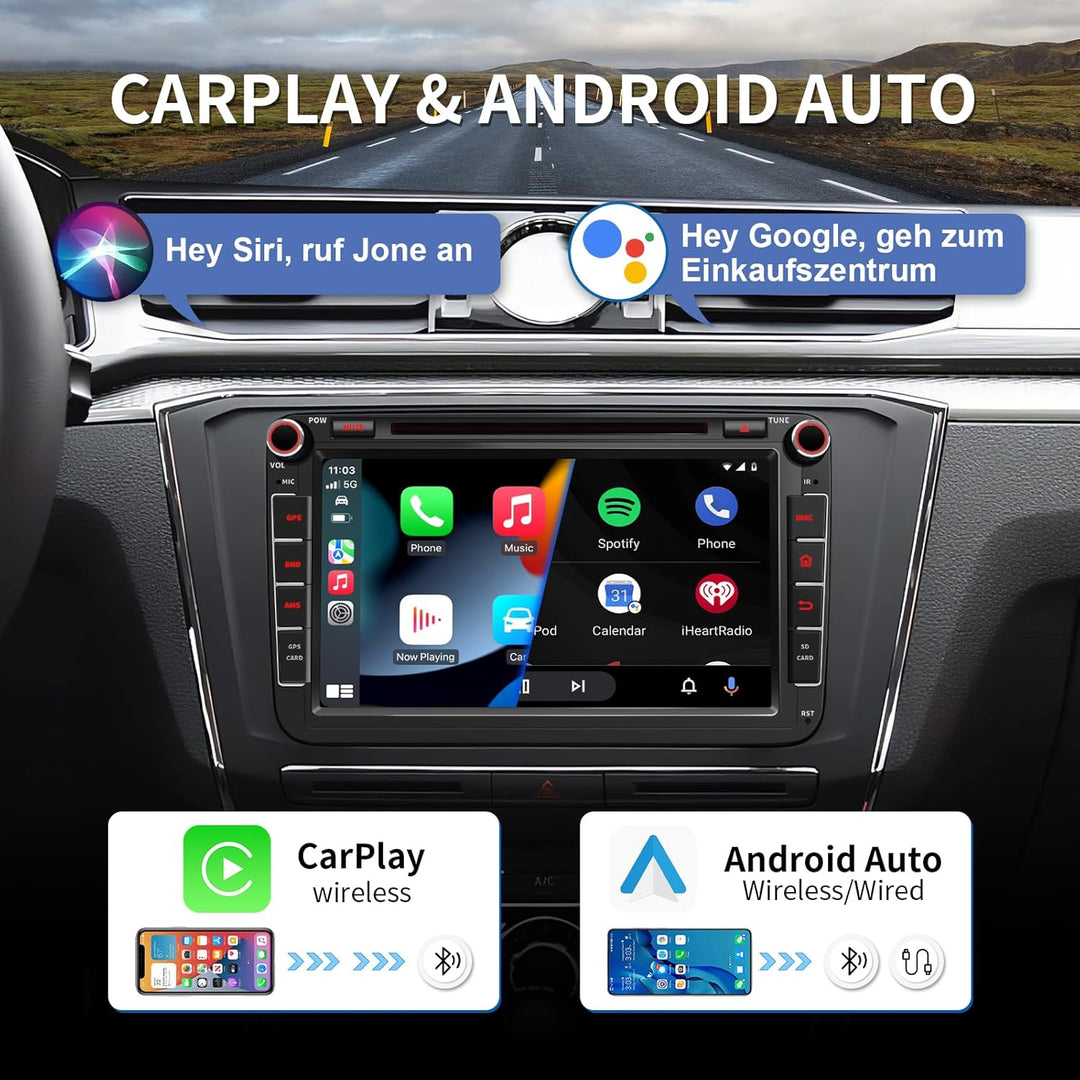QIIKEN Android 13 Autoradio mit Navi für VW T5 Golf 5 6 Polo Sharan Seat Passat Tiguän, Doppel din R