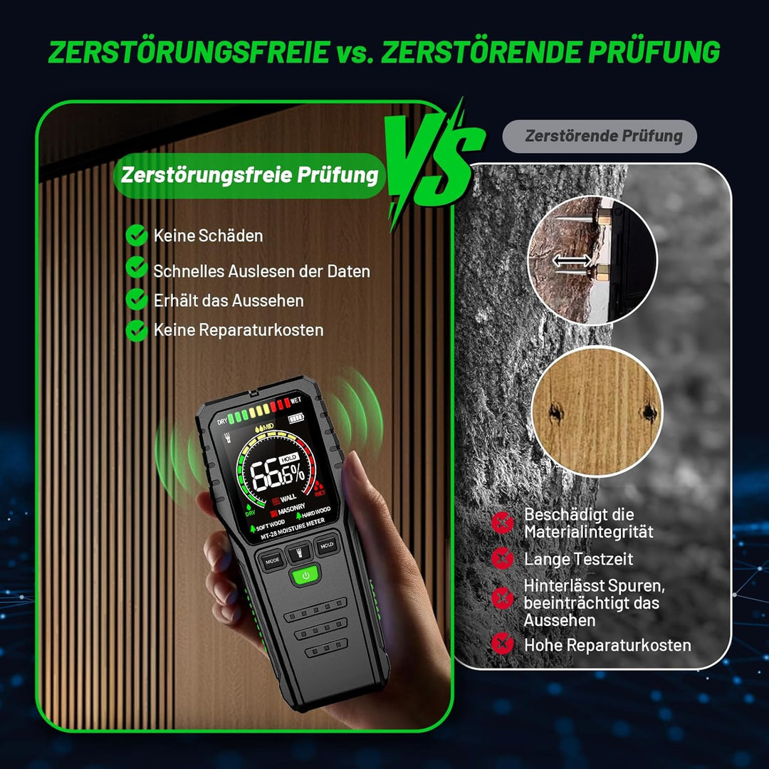 Feuchtigkeitsmessgerät für Wand & Holz – Zerstörungsfreies Feuchtemessgerät und Feuchtigkeitsmesser