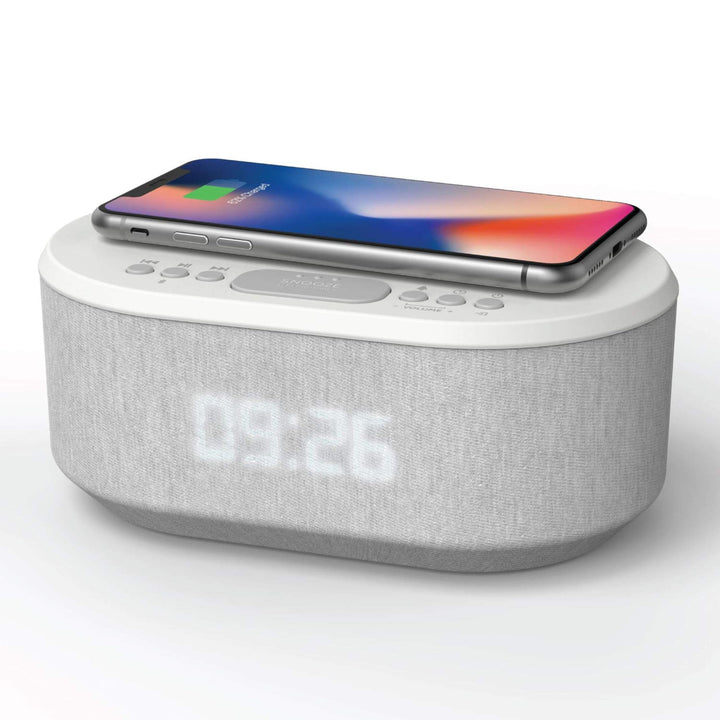 AIC Radiowecker Designer Uhrenradio USB Bluetooth Induktives Laden 18 BT Weiss