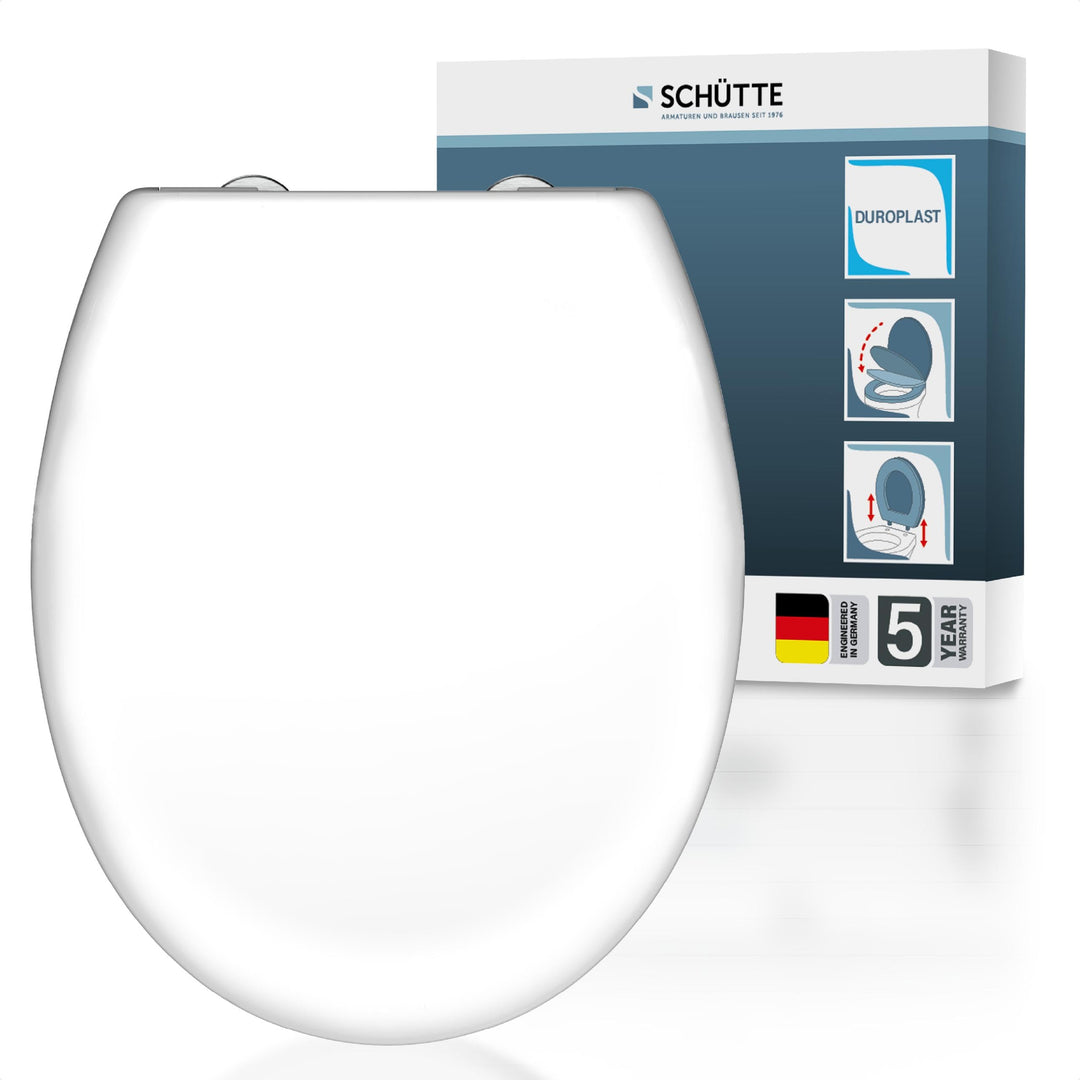 SCHÜTTE WC-Sitz mit Absenkautomatik, Abnehmbarer Klodeckel aus bruchsicherem Duroplast Weiss, Wei&#x