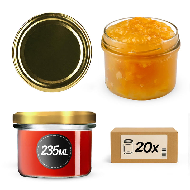 KADAX 20er Set Marmeladengläser 235ml TO82 Gold, Einmachgläser Vorratsgläser Mason Jar mit Schraubde