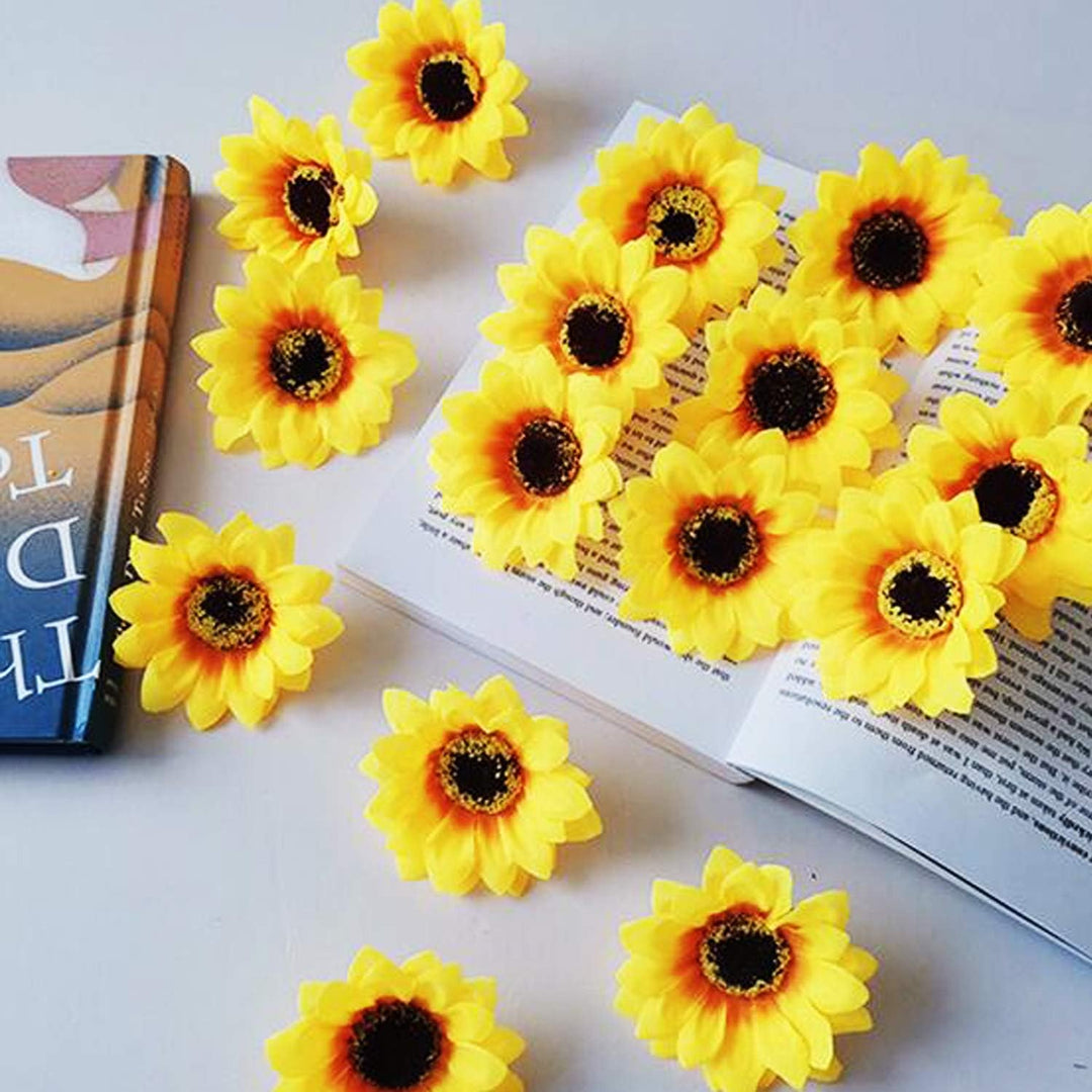 Woohome 120 Stück Künstliche Sonnenblumen 7CM und 9CM Kunstblumen Sonnenblumen Plastik Sonnenblume K