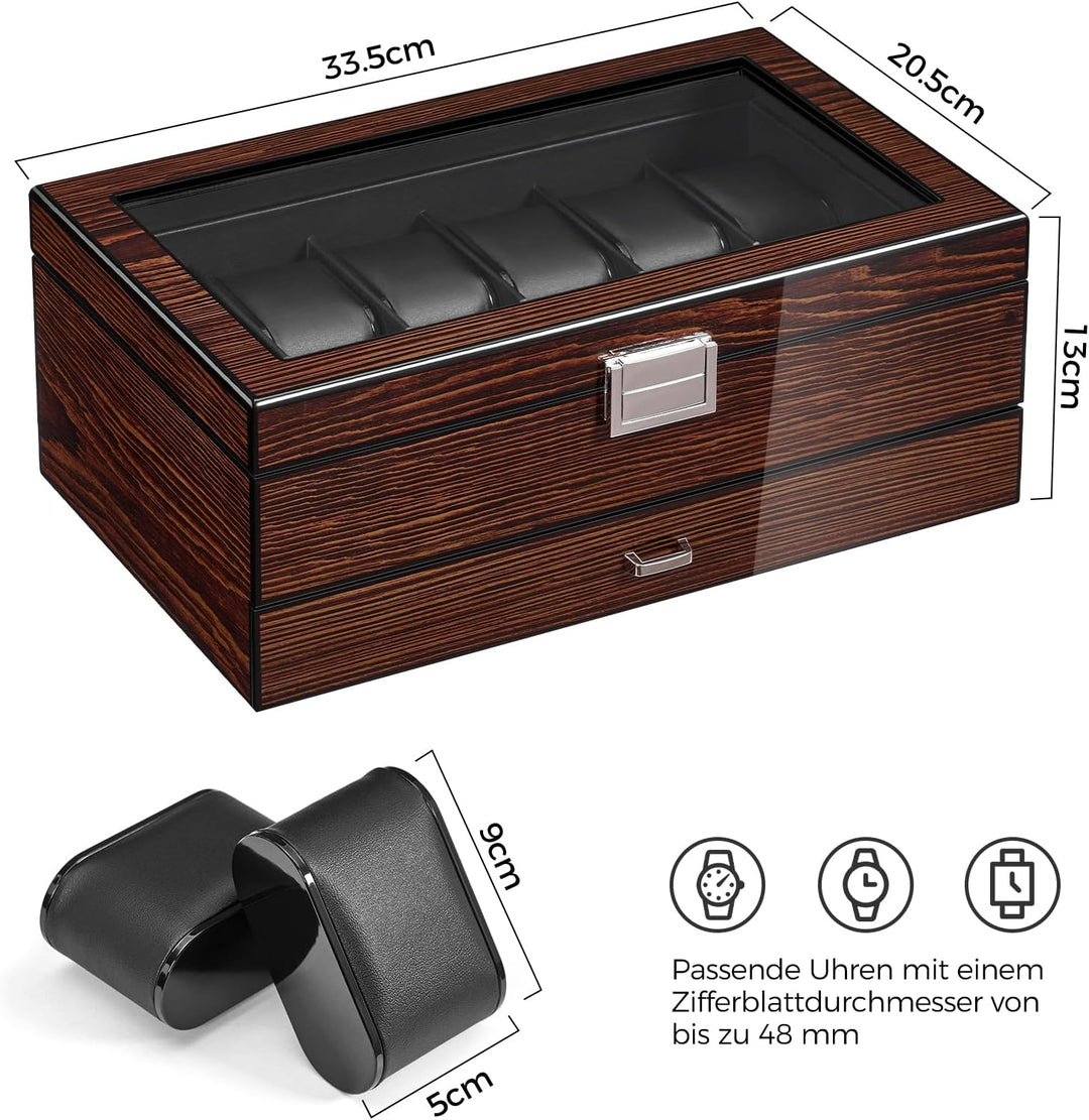 BEWISHOME 12 Uhrenboxen für Herren, luxuriöser Uhren-Organizer mit Schublade, mit ultraglattem PU-Le