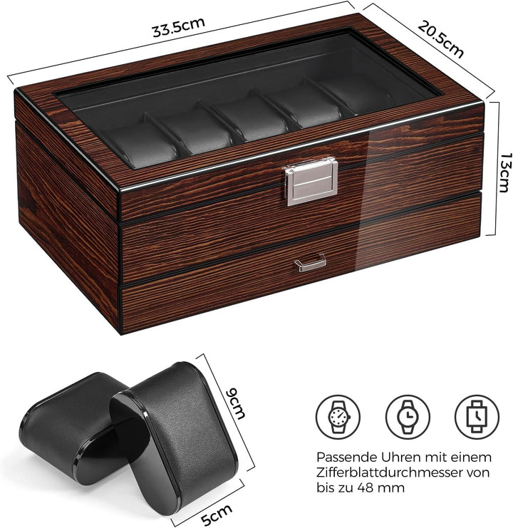 BEWISHOME 12 Uhrenboxen für Herren, luxuriöser Uhren-Organizer mit Schublade, mit ultraglattem PU-Le