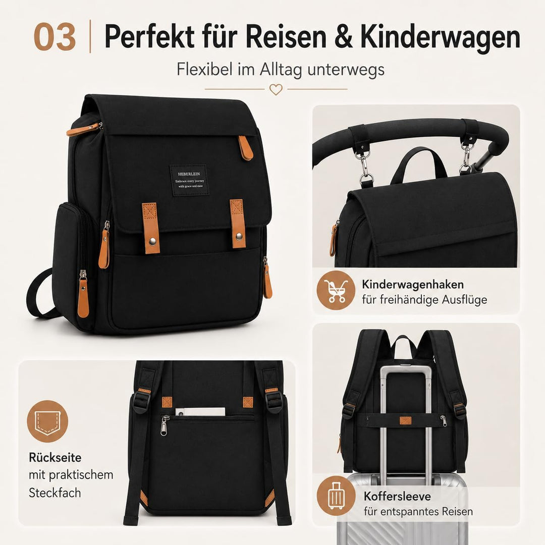 Heberlein Prestige Baby Wickelrucksack - grosse Wickeltasche für Mama &amp; Papa, wasserabweisend mit vi