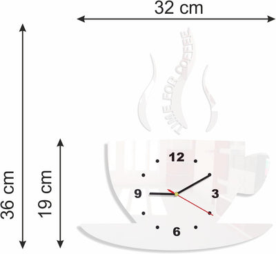 TASSE Time for coffee (Zeit für Kaffee) Moderne Küche Wanduhr weiss, 3d römisch, wanduhr deko, Weiss