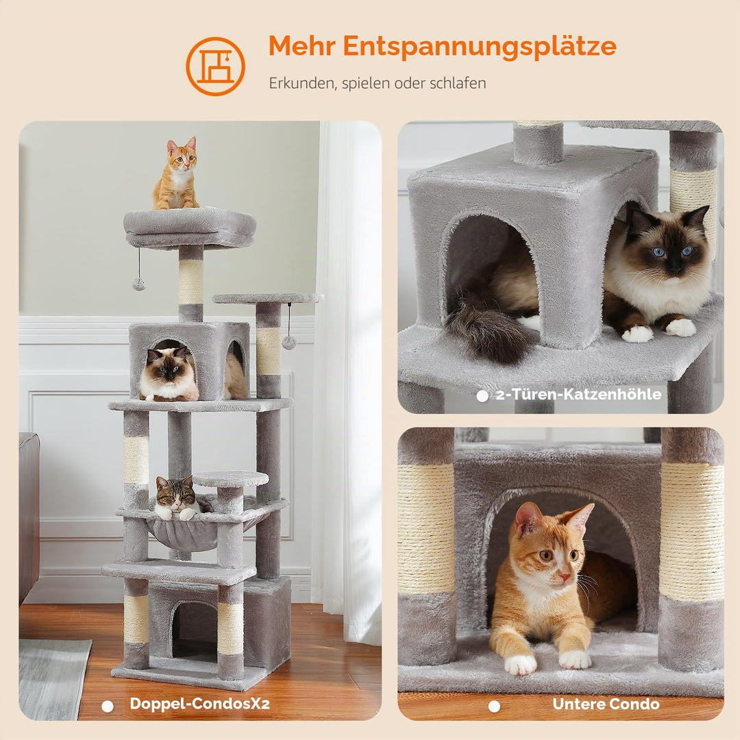 PAWZ Road Grosser Kratzbaum, 136 cm Katzenturm für grosse Katzen, Katzenhaus mit Sisal-bezogenen Kra