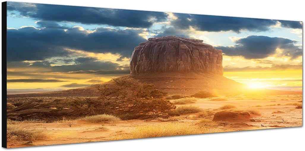 Paul Sinus Art Panoramabild auf Leinwand und Keilrahmen 150x50cm USA Monument Valley Fels Sonnenunte