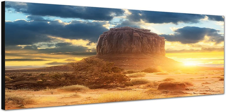 Paul Sinus Art Panoramabild auf Leinwand und Keilrahmen 150x50cm USA Monument Valley Fels Sonnenunte