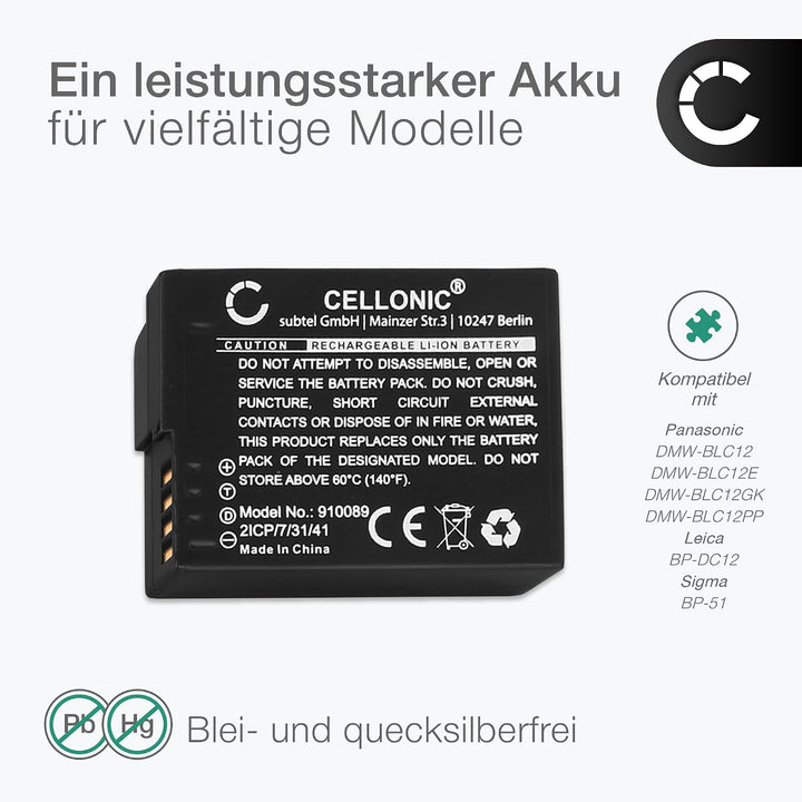 CELLONIC 1x Akku für Kamera Kompatibel mit Panasonic Lumix DMC-FZ1000, Lumix DMC-FZ300, Lumix DMC-FZ