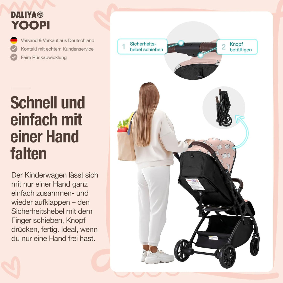 Daliya® YOOPI Reisebuggy, faltbar, mit Teleskopgriff, Flugzeug Buggy, Alluminiumrahmen, Stufenlose R