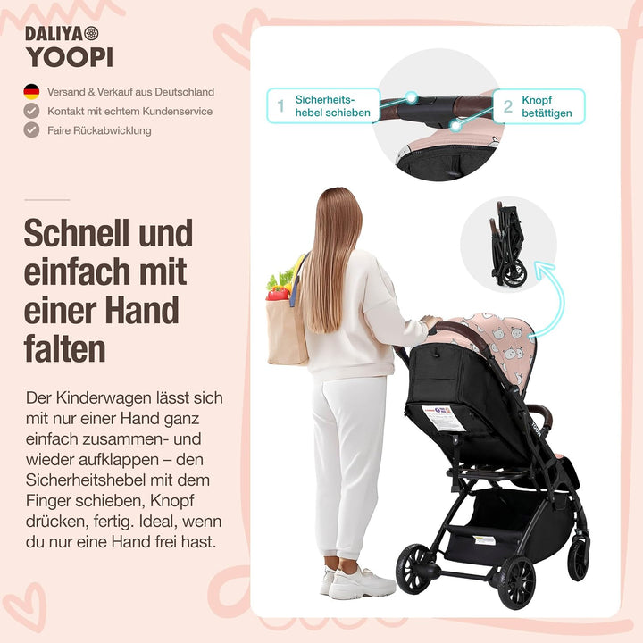 Daliya® YOOPI Reisebuggy, faltbar, mit Teleskopgriff, Flugzeug Buggy, Alluminiumrahmen, Stufenlose R