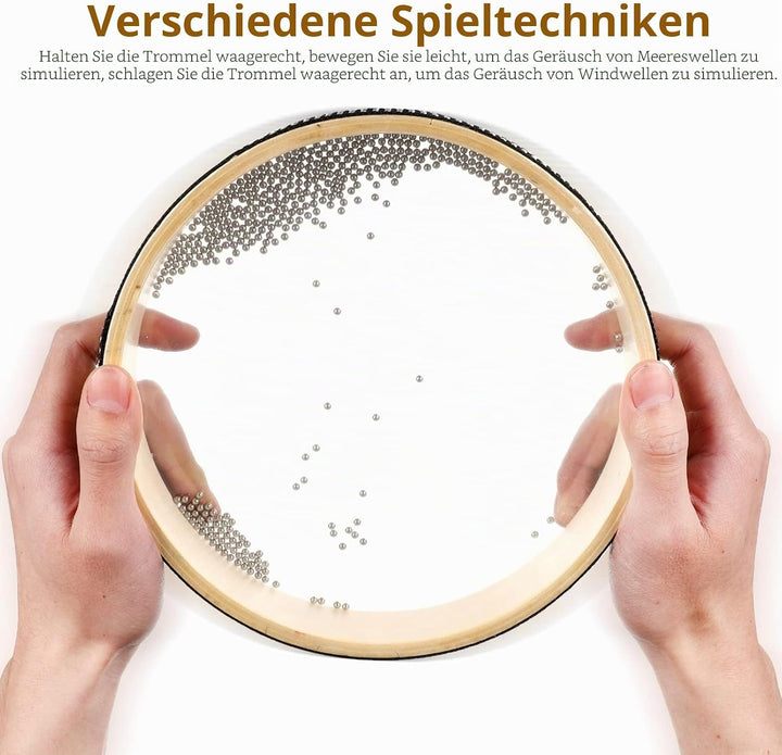 Vaguelly 2 Stück Ocean Drum, 20cm & 30cm Ozeantrommel Welletrommel mit Transparent Trommelfelle, Han
