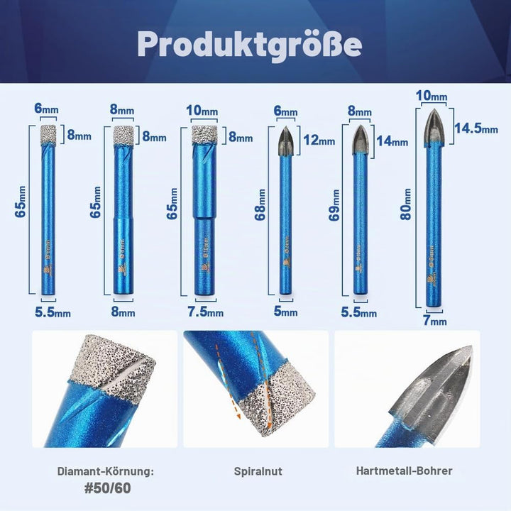 Diamantbohrer Fliesenbohrer Set - BRSCHNITT 10 Stück Diamant Bohrkrone - Lochsäge für Keramik,Granit
