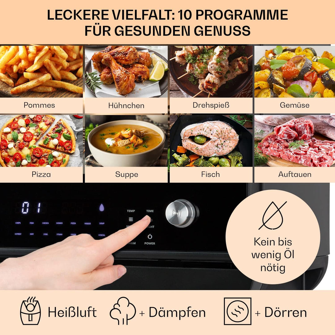 Klarstein 18 L Heissluftfritteuse, Airfryer mit Dampf- und Trocknungsfunktion, Schnelle Heissluftfri