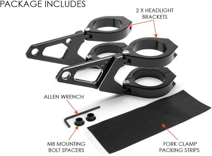 Schwarz Motorrad Scheinwerfer-Halter für 54-55mm Gabel - CNC Bearbeitet
