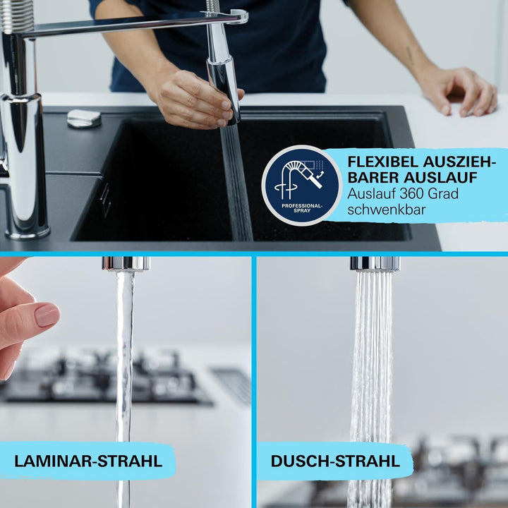Grohe Get | Küchenarmatur - Einhand-Spültischbatterie, mit herausziehbarer Brause & integrierter Mag
