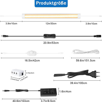 LABOREDUCER LED Unterbauleuchte Küche dimmbare 6er 24V 30cm Schrankbeleuchtung Steckerleiste Küchenl