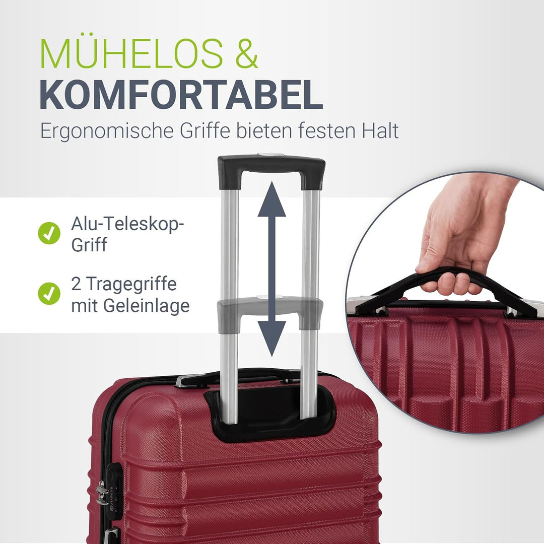 Juskys Hartschale Kofferset Reisekoffer 4 teilig - Zahlenschloss, geräuscharme 360° Rollen gross, Te