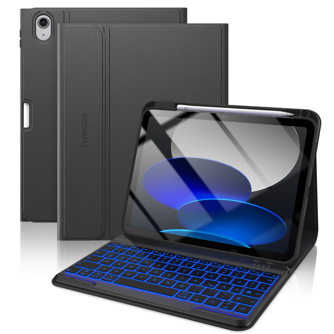 typecase Hülle mit Tastatur für iPad A16 11/10 Generation((2025/2022, 11/10.9 Zoll),7-farbige Beleuc