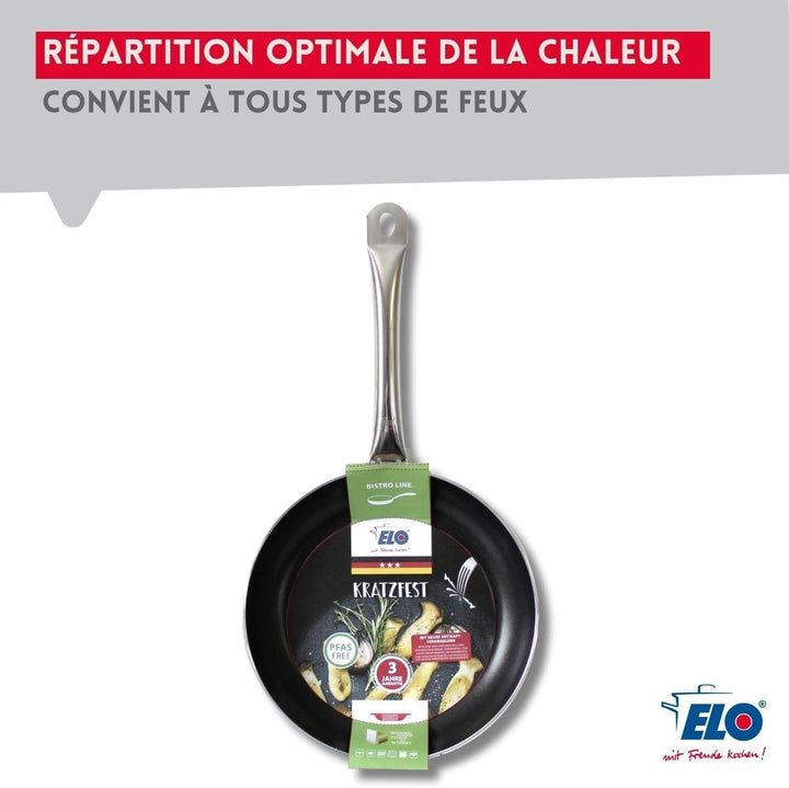 Elo 5166826 Wokpfanne 28 cm, Edelstahlpfanne, Aluminium-Pfanne, Antihaftpfanne, 28 cm, Küchenpfanne,