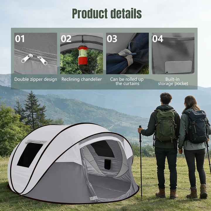 Camping Zelt, Pop Up Zelt 4-5 Personen, Automatisches Aufstellzelt in 3 Sekunden, Wurfzelte Wasserdi