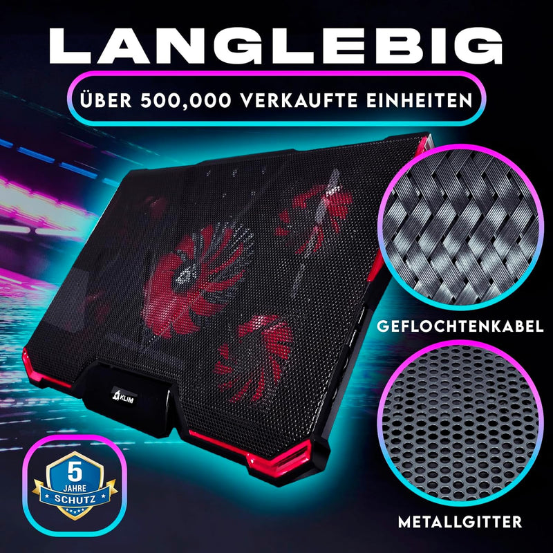 KLIM Cyclone - Laptop Kühler + Ständer + Maximale Kühlung + Verhindere Überhitzung + Schütze Dein La