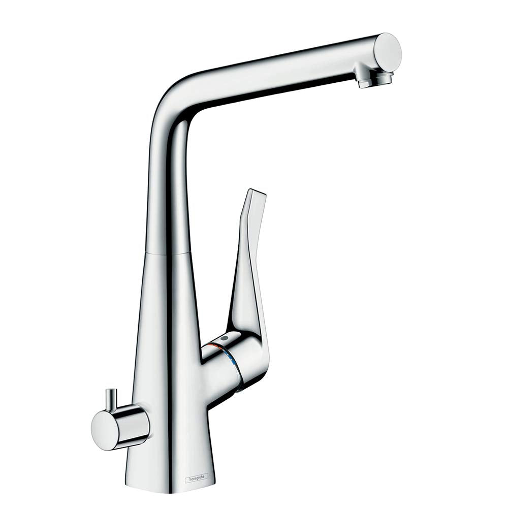hansgrohe Metris Einhebel-Küchenarmatur, Komfort-Höhe 320mm mit Geräteabstellventil und Schwenkausla