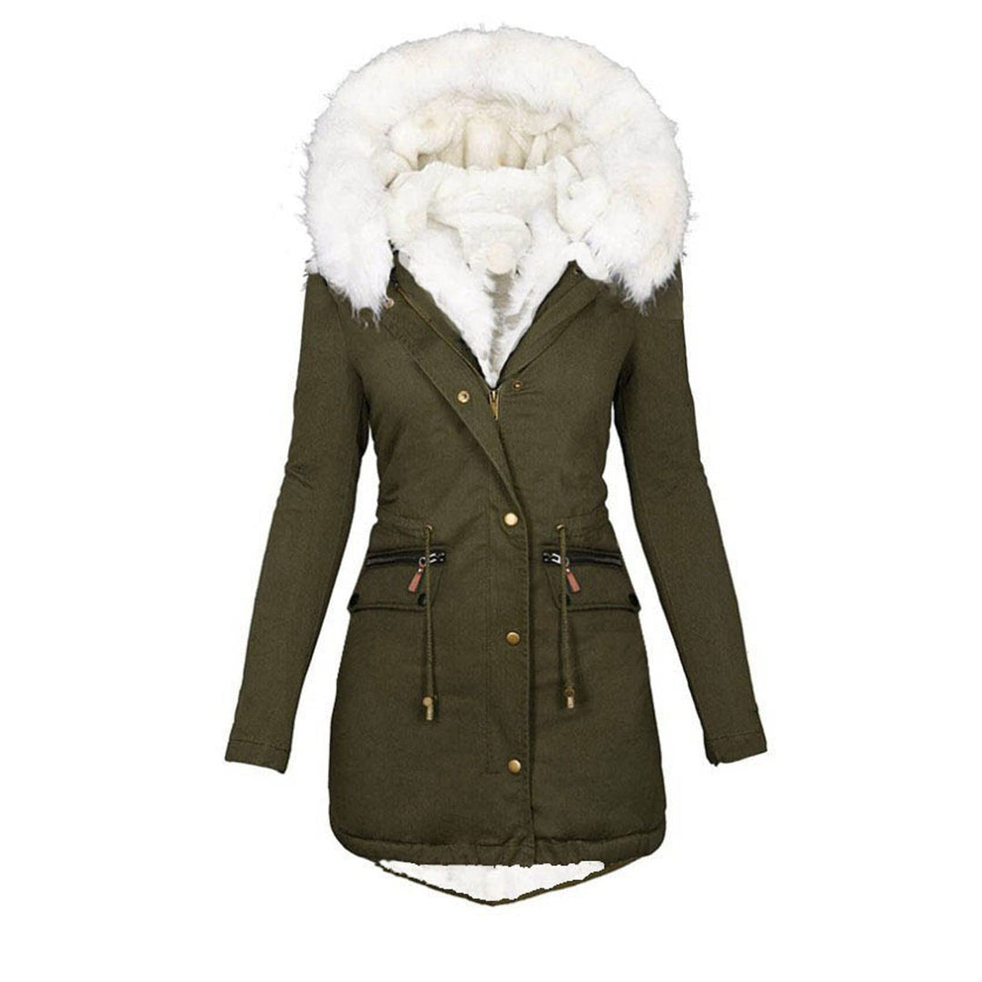 EMATOP Wintermantel Damen Warmer Lang Jacke Baumwolle Einfarbig Wanderjacke mit Kapuze Wintermantel