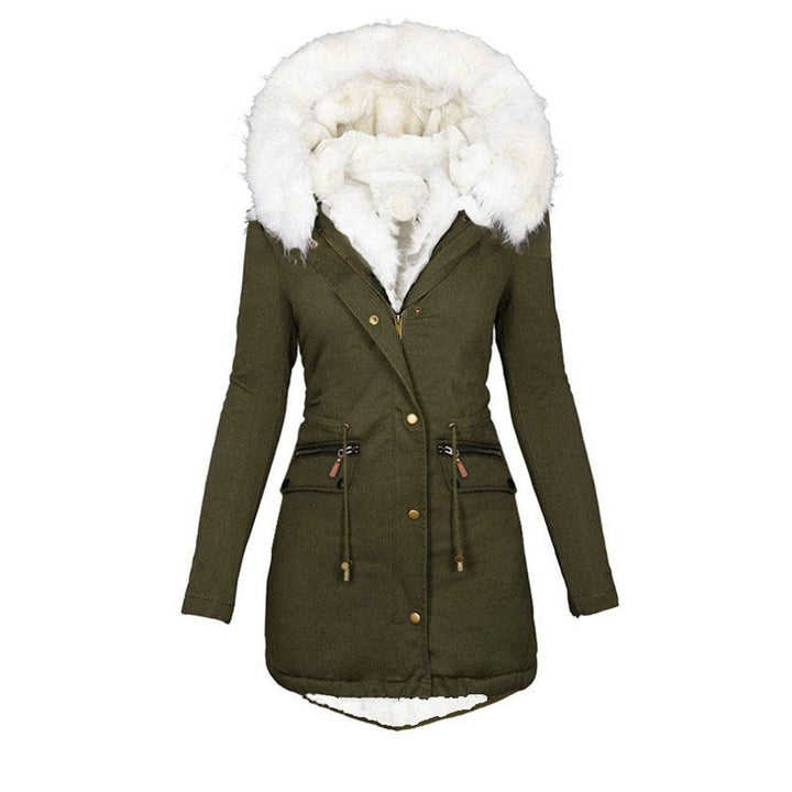 EMATOP Wintermantel Damen Warmer Lang Jacke Baumwolle Einfarbig Wanderjacke mit Kapuze Wintermantel