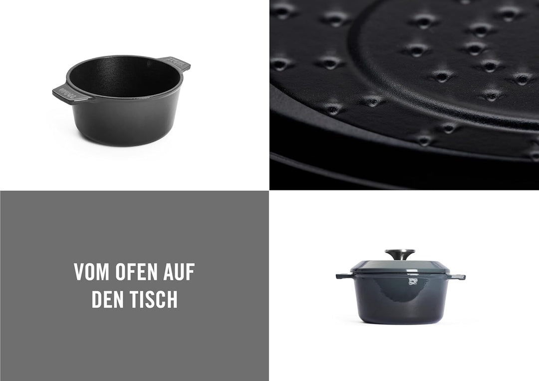 WOLL – Iron Gusstopf Ø 18 cm grau mit Deckel & Silikongriffen – emailliertes Gusseisen, induktionsge