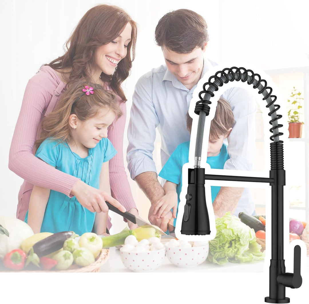 LIWEIKE Wasserhahn Kaltwasser Schwarz, 360° Drehbarer Kaltwasser armaturen mit 3 Strahlarten Wasserh