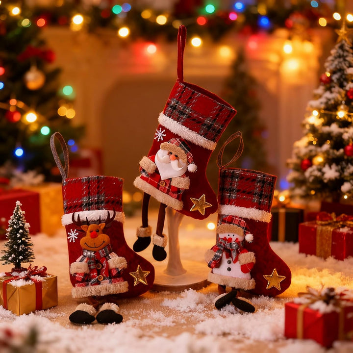 Nikolausstrumpf 3 Stück Weihnachtsstrümpf Hängende, Personalisiert Weihnachtssocken, Nikolausstiefel