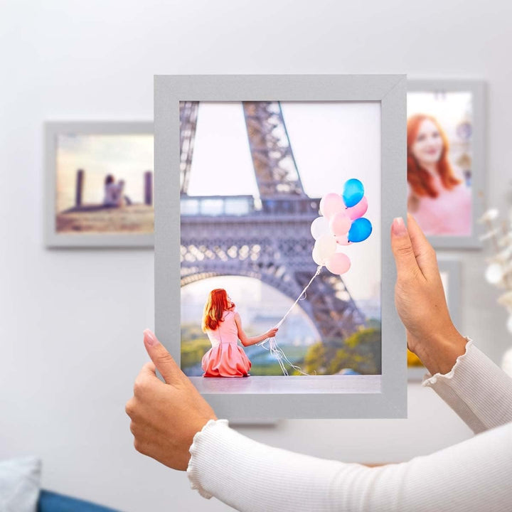 PHOTOLINI 10er Bilderrahmen-Set 18x24 cm Basic Collection Modern Silber aus MDF inklusive Zubehör/Bi