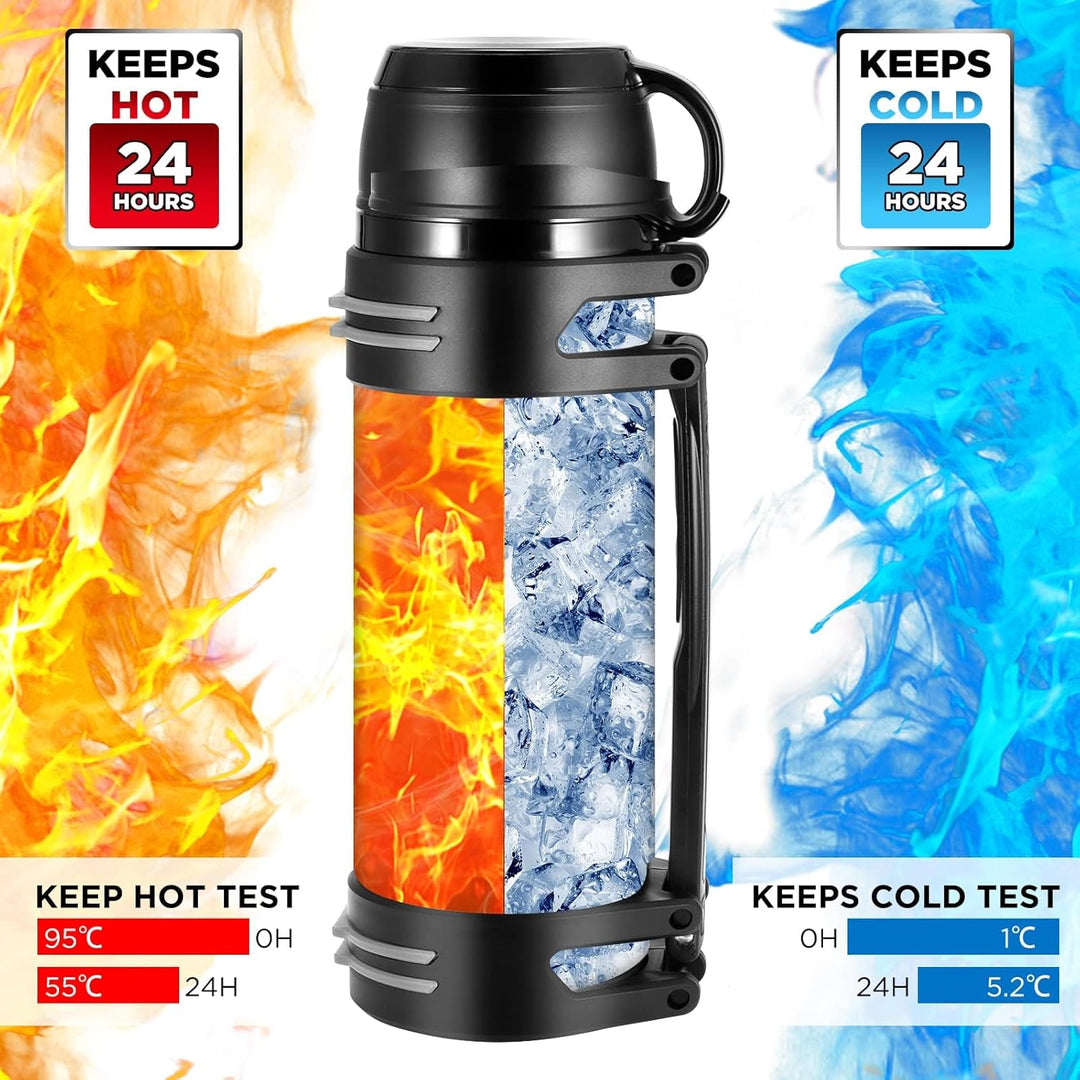 Thermoflasche 2L, Vakuumisolierte Flasche für Heisse Getränke mit Kaffeetassen deckel, Thermoskanne