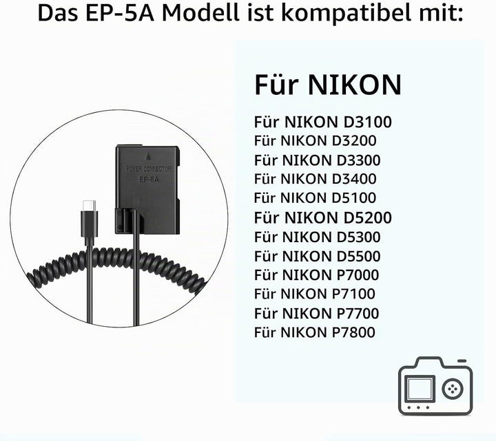 Raeisusp PD Spring Power Connector USB-C Kabel EN-EL14a Dummy Akku EP-5A DC Kupplung für Nikon D3100