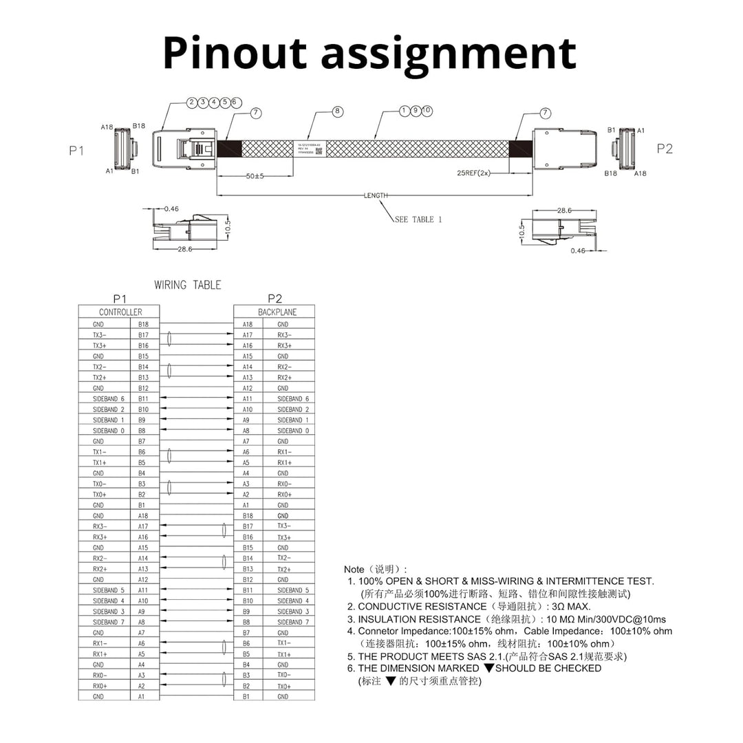 10Gtek [2 Stück] SFF-8087 zu SFF-8087 0.8-Meter Internes Mini SAS Kabel, Mini SAS 36Pin SFF-8087 to
