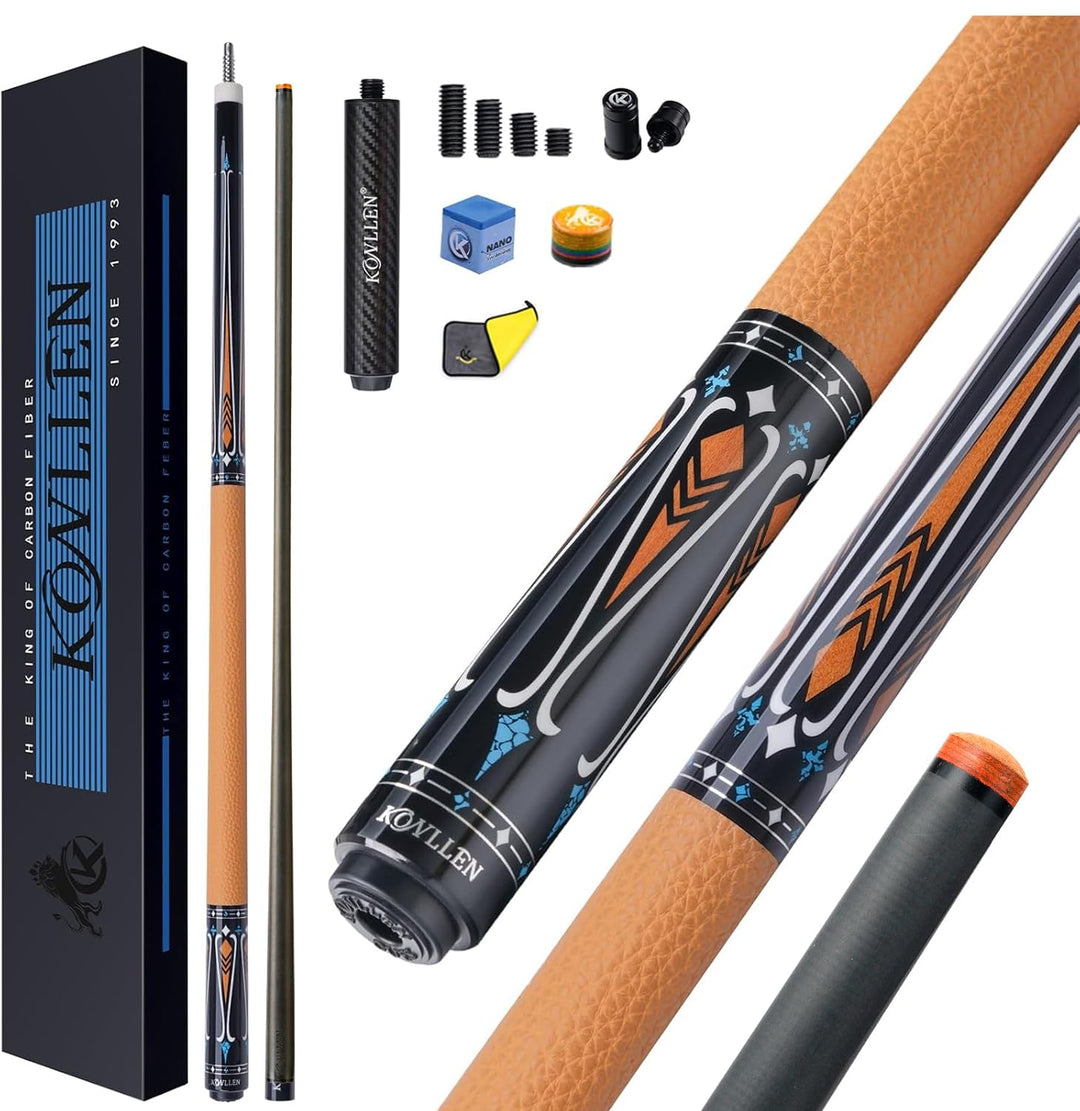 KONLELN Carbon Billard Queue 58 Zoll – Low Deflection Carbon Schaft, 12,5 mm Mehrschicht-Spitze, Pro