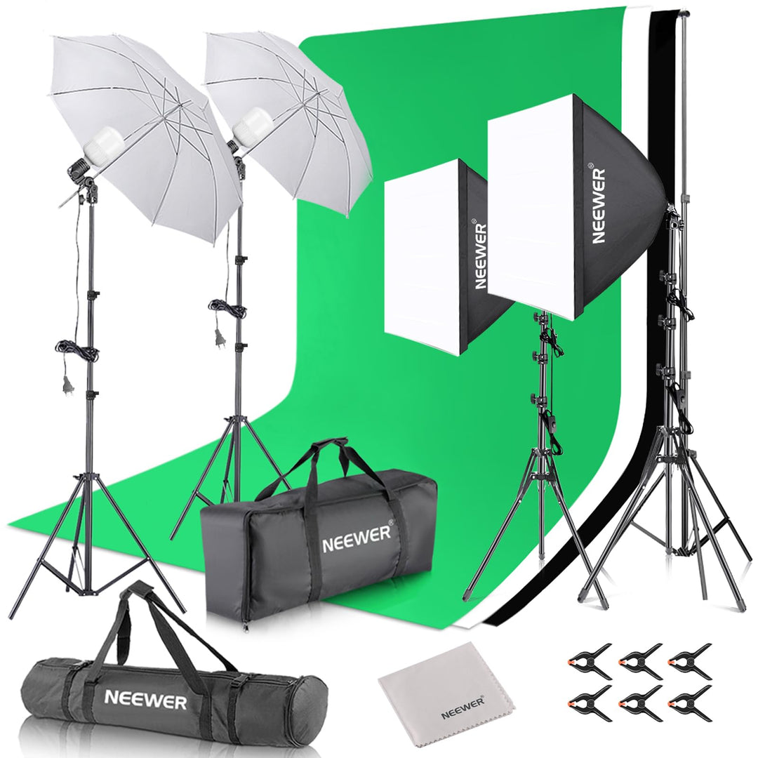 NEEWER Fotografie Dauerlicht Set mit Hintergründen, 2,6x3m Stative, 5700K, 800W, Äquivalent 24W LED