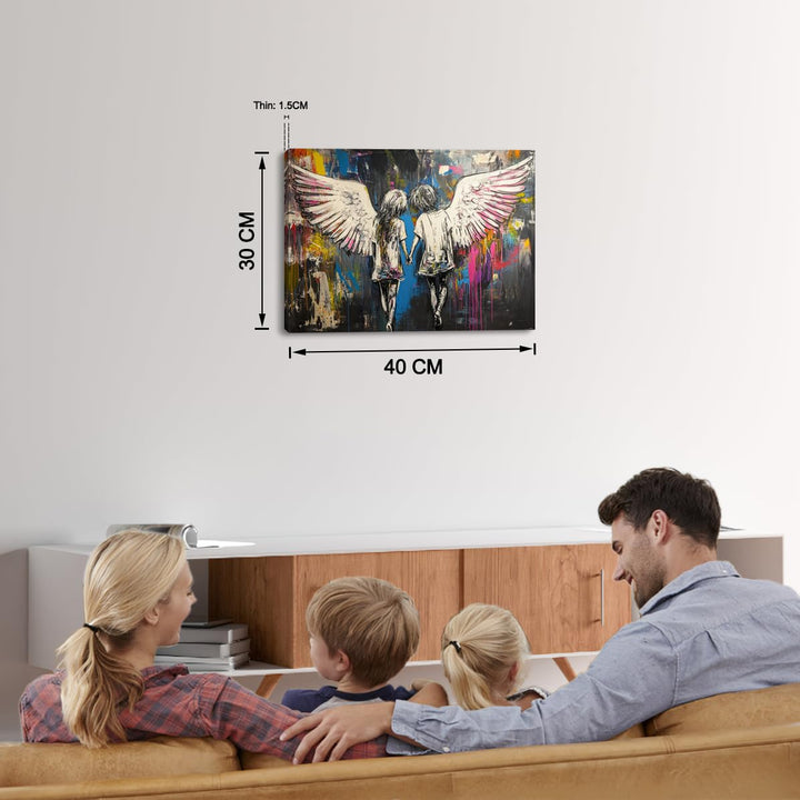 Piy Painting Scrawl Leinwand Gemälde, Junge und Mädchen Leinwandbild, Engel Wanddekoration Gemälde,