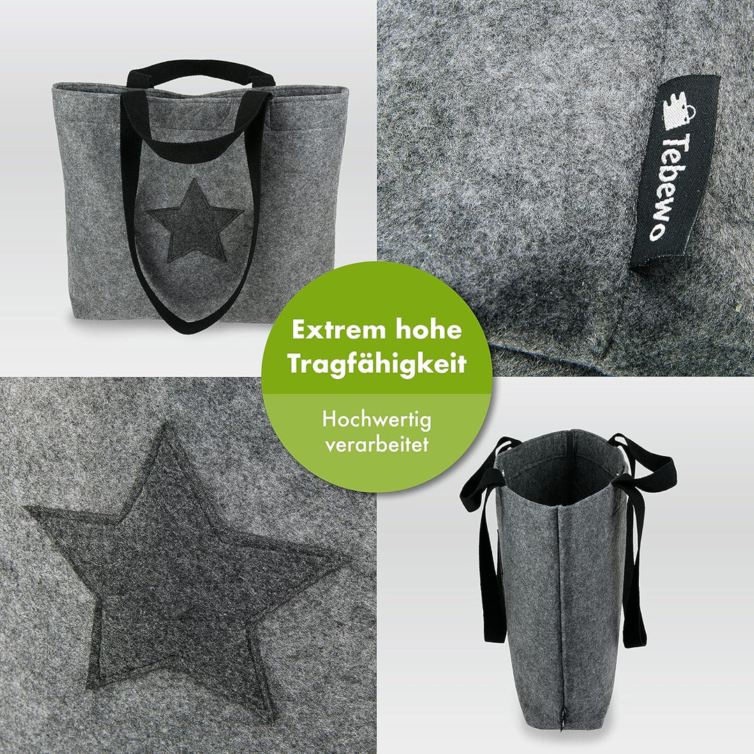 Tebewo verschliessbare Filztasche - praktische Einkaufstasche mit Druckknopf - modische Shopping Bag