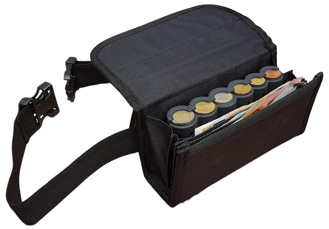 CLAIRE-FONCET Kellnertasche - Kellnerbörse – Hüfttasche in Canvas Gewebe, Inklusiv 6 Euro Munzen Gel