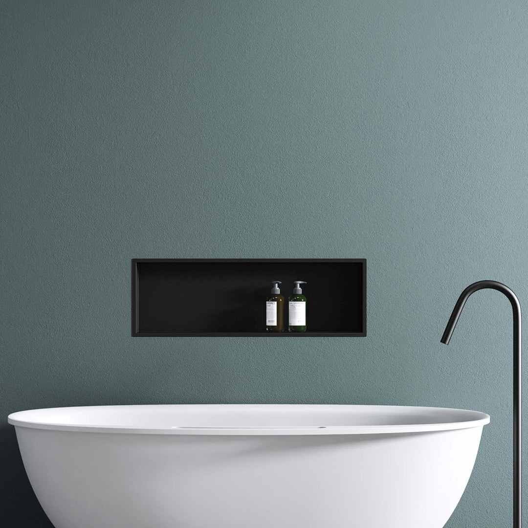 doporro Wandnische Bad Schwarz 30 x 90cm Dusch-Ablage aus Edelstahl | Duschablage befliesbar aus Ede
