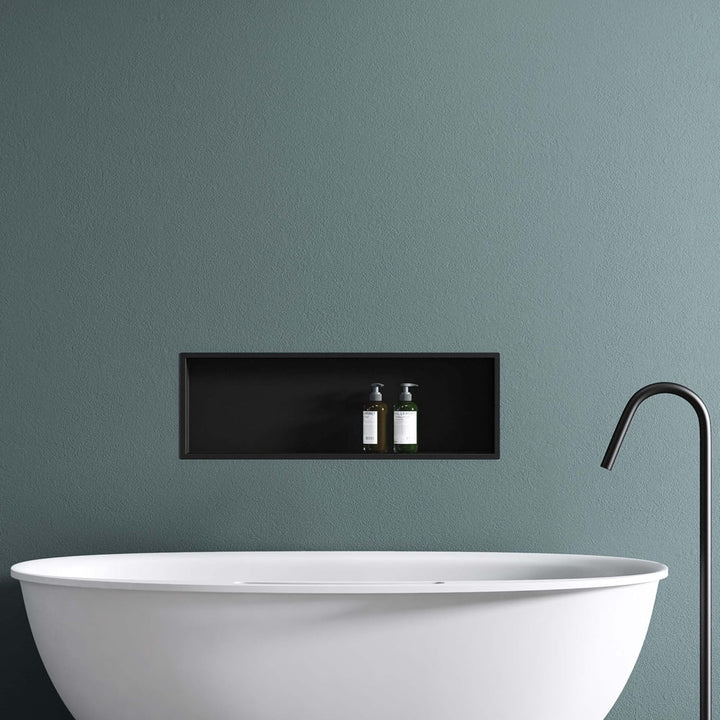 doporro Wandnische Bad Schwarz 30 x 90cm Dusch-Ablage aus Edelstahl | Duschablage befliesbar aus Ede