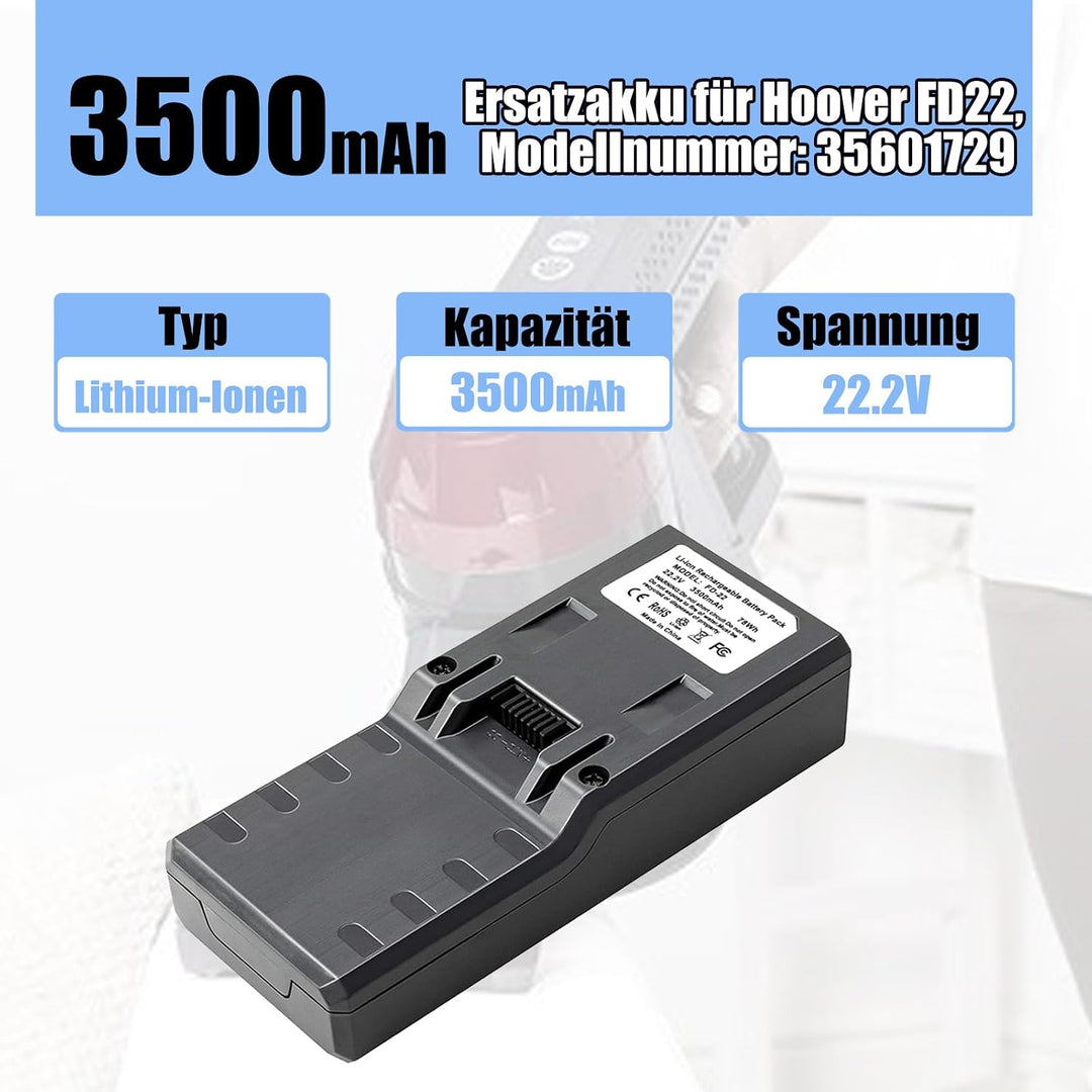 Ersatzakku geeignet für die Hoover Freedom FD22 Serie, kompatibel mit den Staubsaugermodellen u.a. F