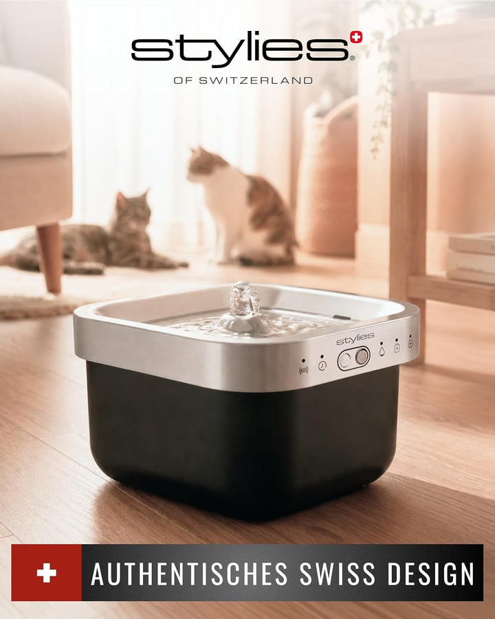 Katzenbrunnen kabellos, Trinkbrunnen Katze 2,5L, 5000mAh Akku bis 80 Tage, Bewegungsmelder, Hunde &amp;