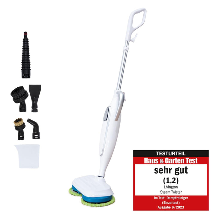 Livington Steam Twister weiss - rotierender Dampfreiniger inkl. Zubehör - Dampfbesen & Handdampfrein