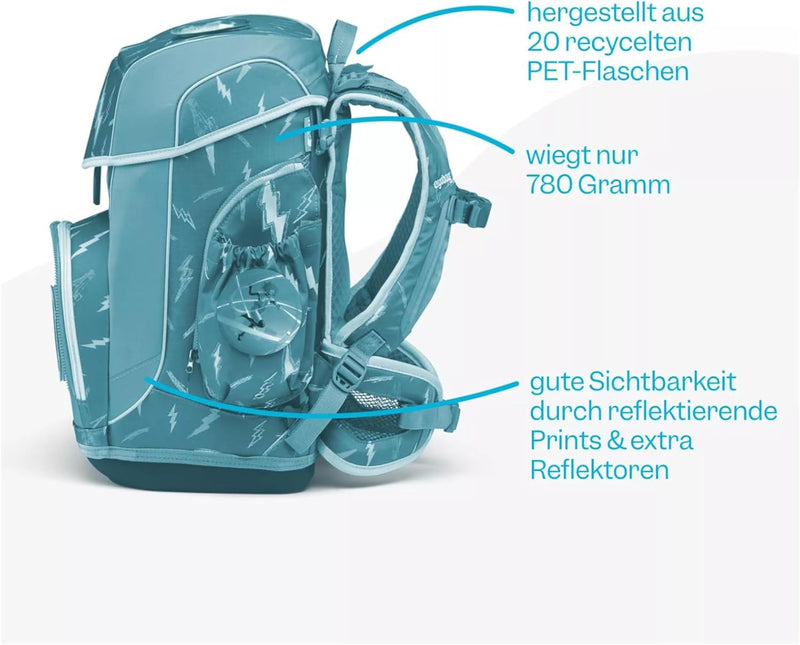 ergobag cubo light Set ergonomischer Schulrucksack, extra leicht, Set 6-teilig inkl. Seitentaschen,