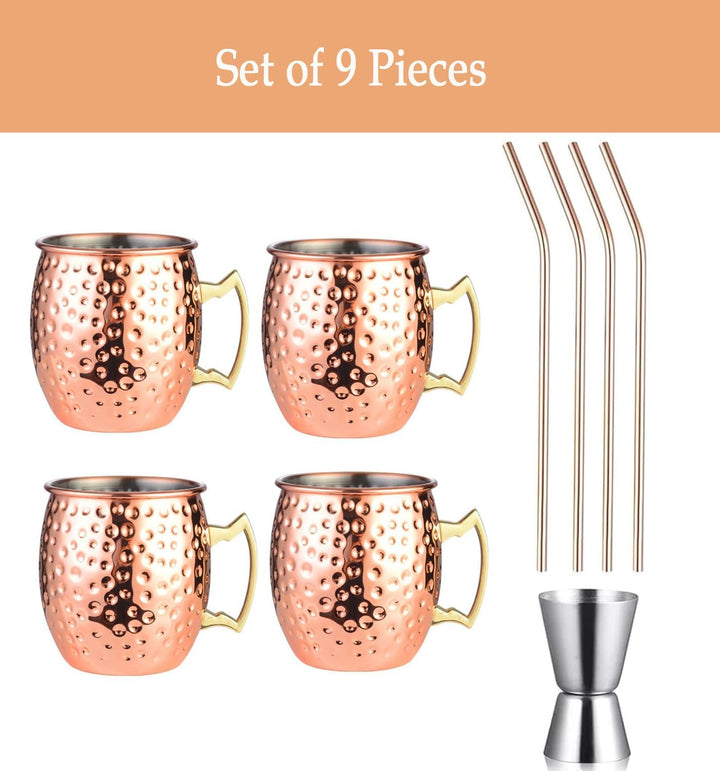 izdeel Moscow Mule Becher 4er Set Kupfer Becher 550ml für Cocktail, Gin, Bier, kalte Getränke, Zuhau